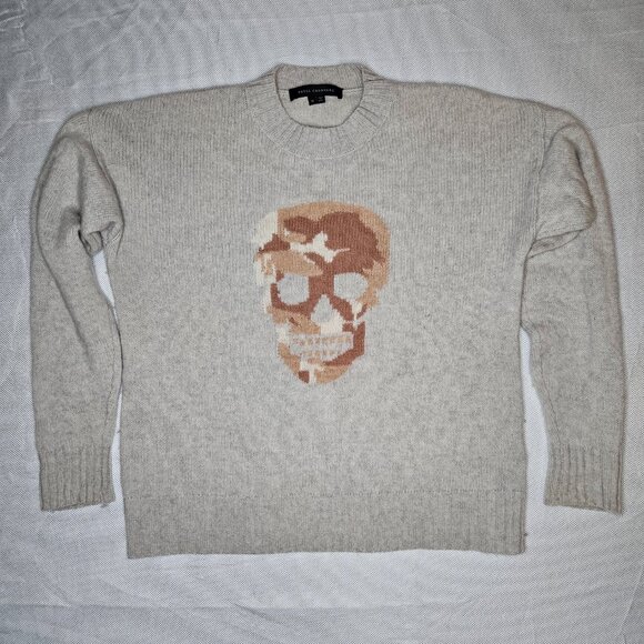 Skull Cashmere Sweater Womens Medium Gray With Beige Skull Wool Cashmere Blend - Picture 2 of 7